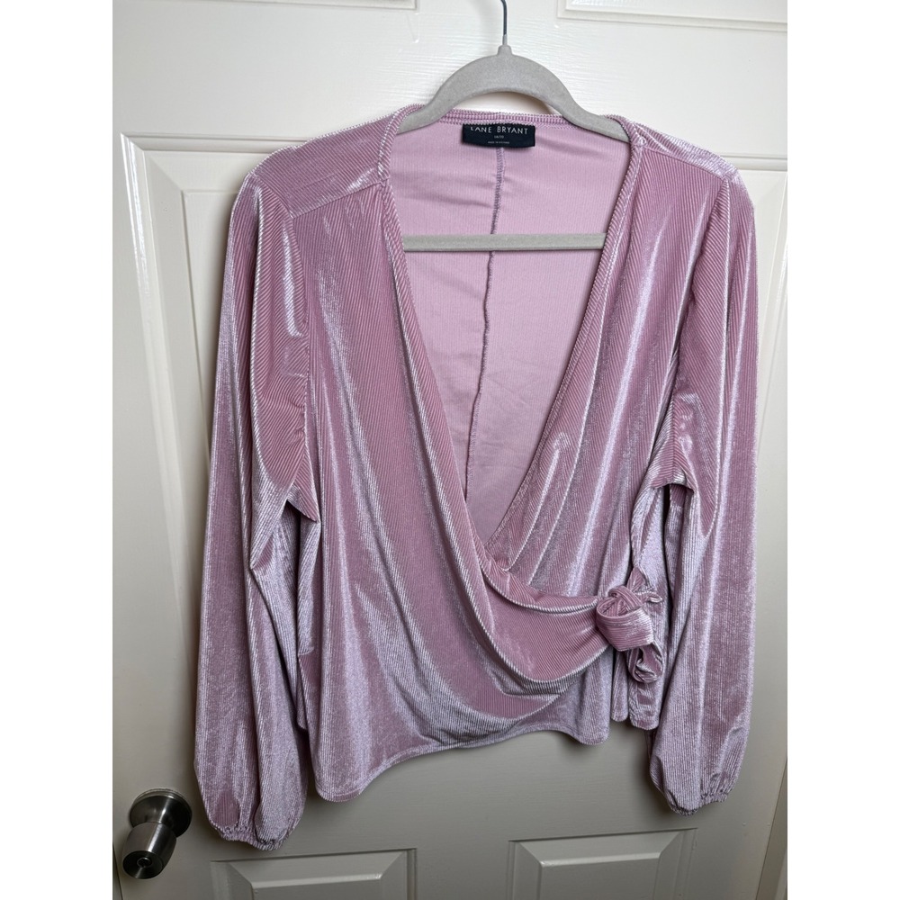 Lane Bryant Mauve Pink Ribbed Velvet Wrap Top Plus Size 18/20 V-Neck Blouse